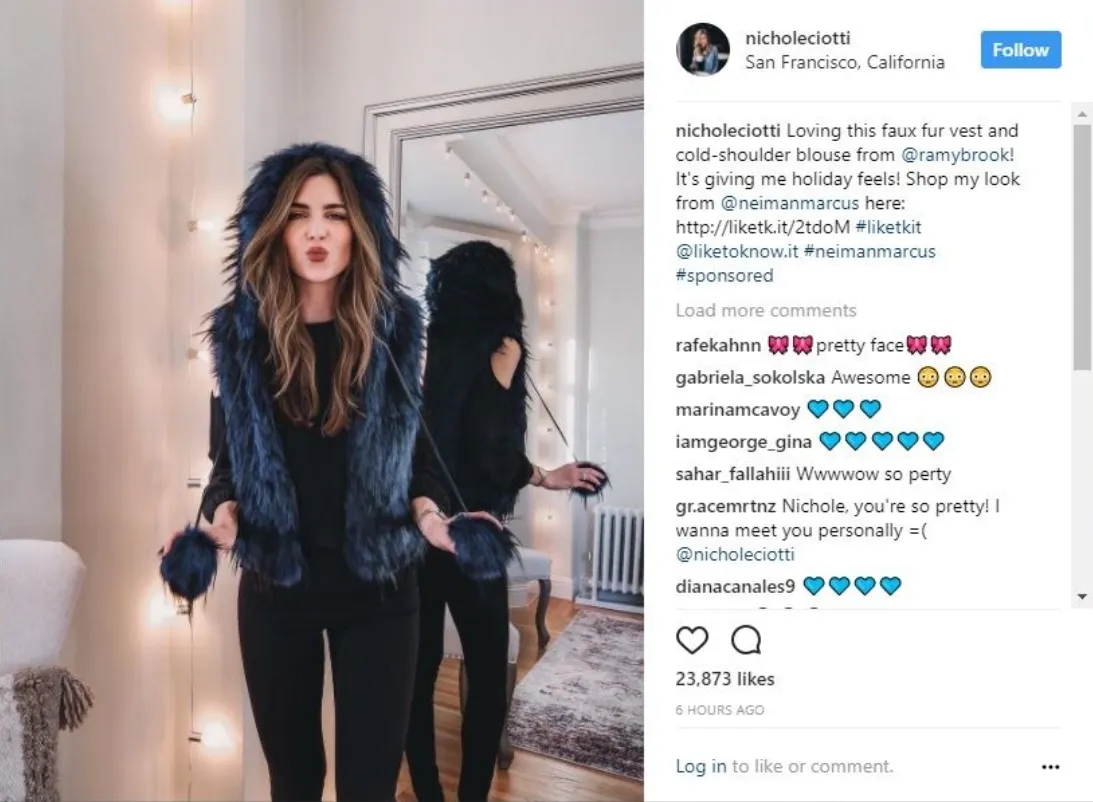 Influencer's Instagram post featuring an affiliate link
