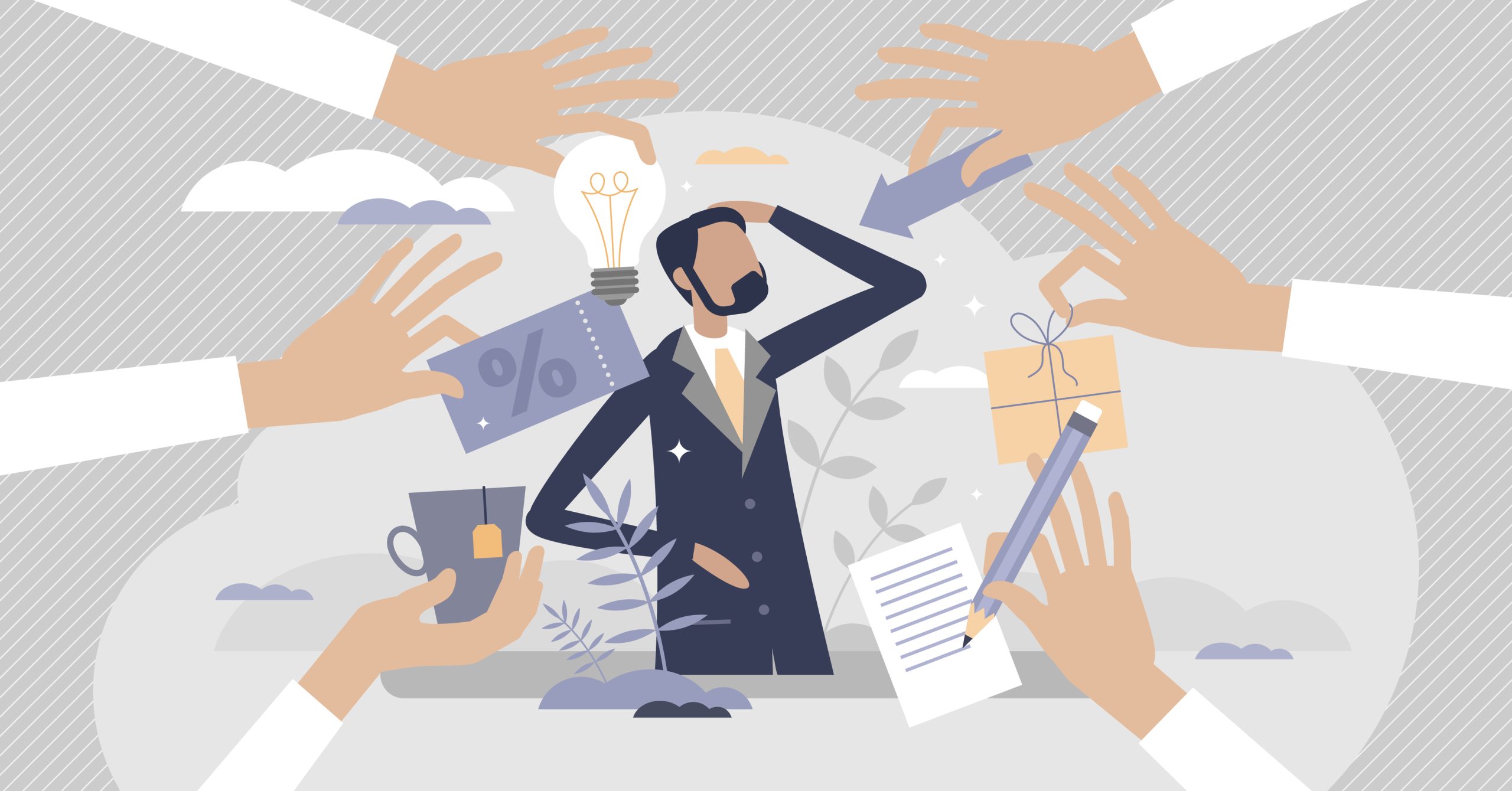 Visualizing an overwhelmed businessman