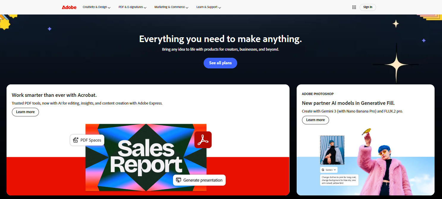 Adobe homepage