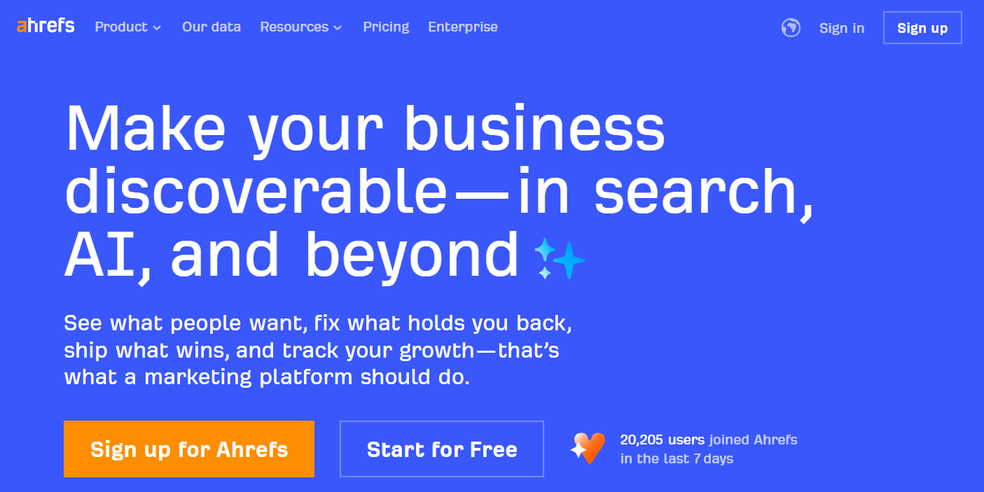 Ahrefs homepage