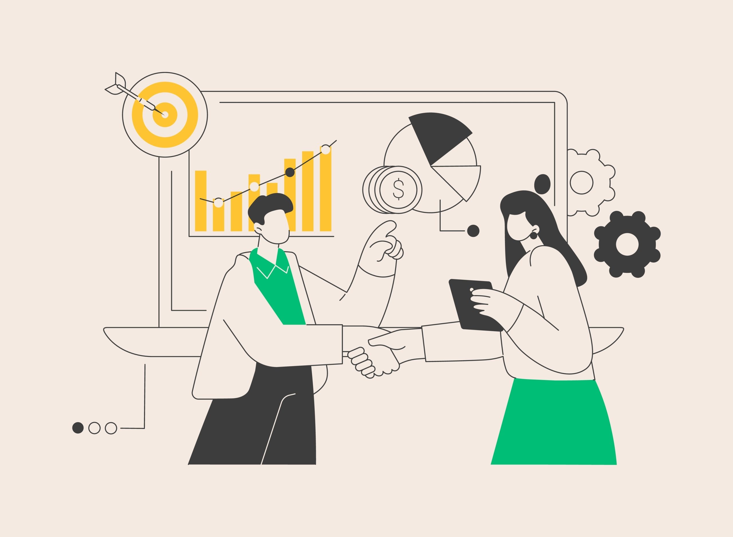 Two marketers agreeing on the choice of affiliate marketing tools for business