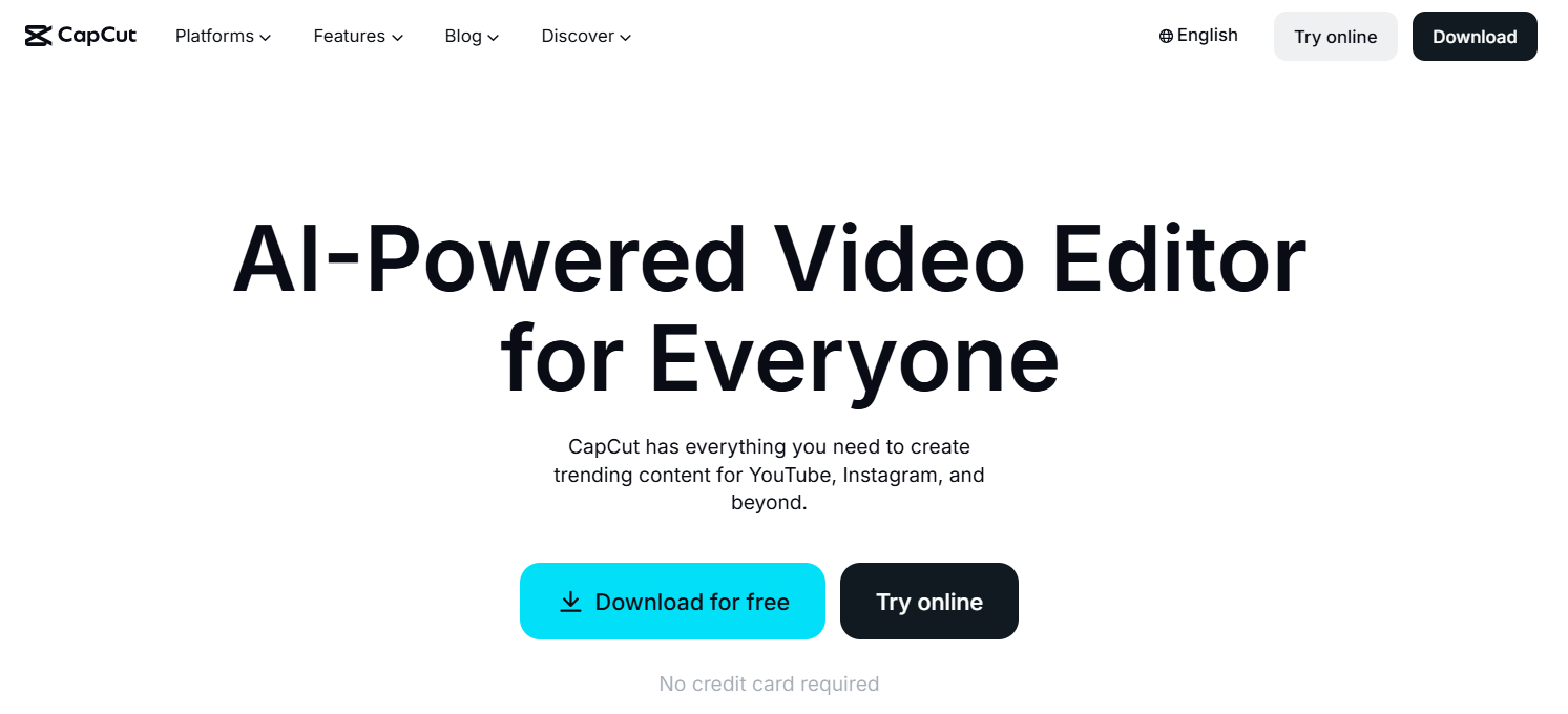 CapCut homepage