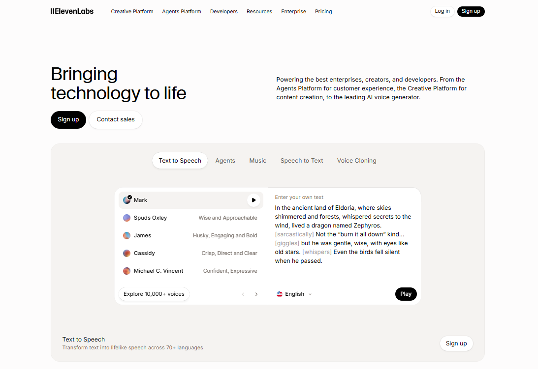 ElevenLabs homepage